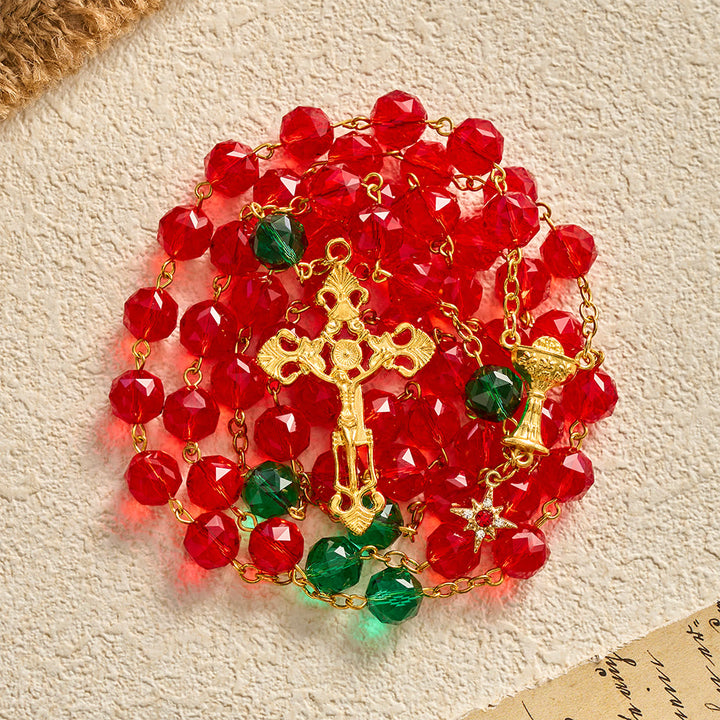 SolaceBeads Red &amp; Green Crystal Holy Chalice Star of Bethlehem Rosary: Heavenly Guidance, Sacred Joy - image 9