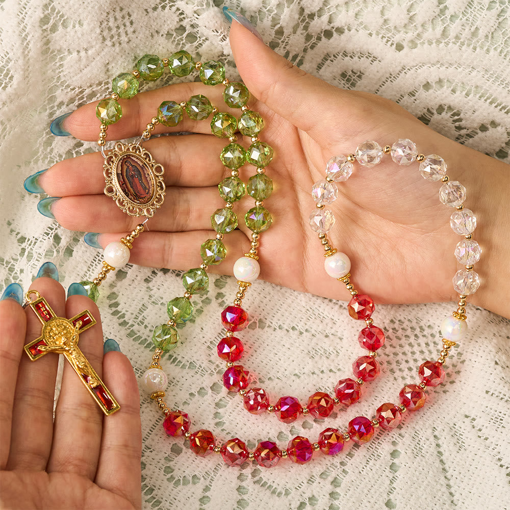 SolaceBeads Christmas-Tone Crystal Rosary With Guadalupe Center: Light in Seasonal Devotion - image 1