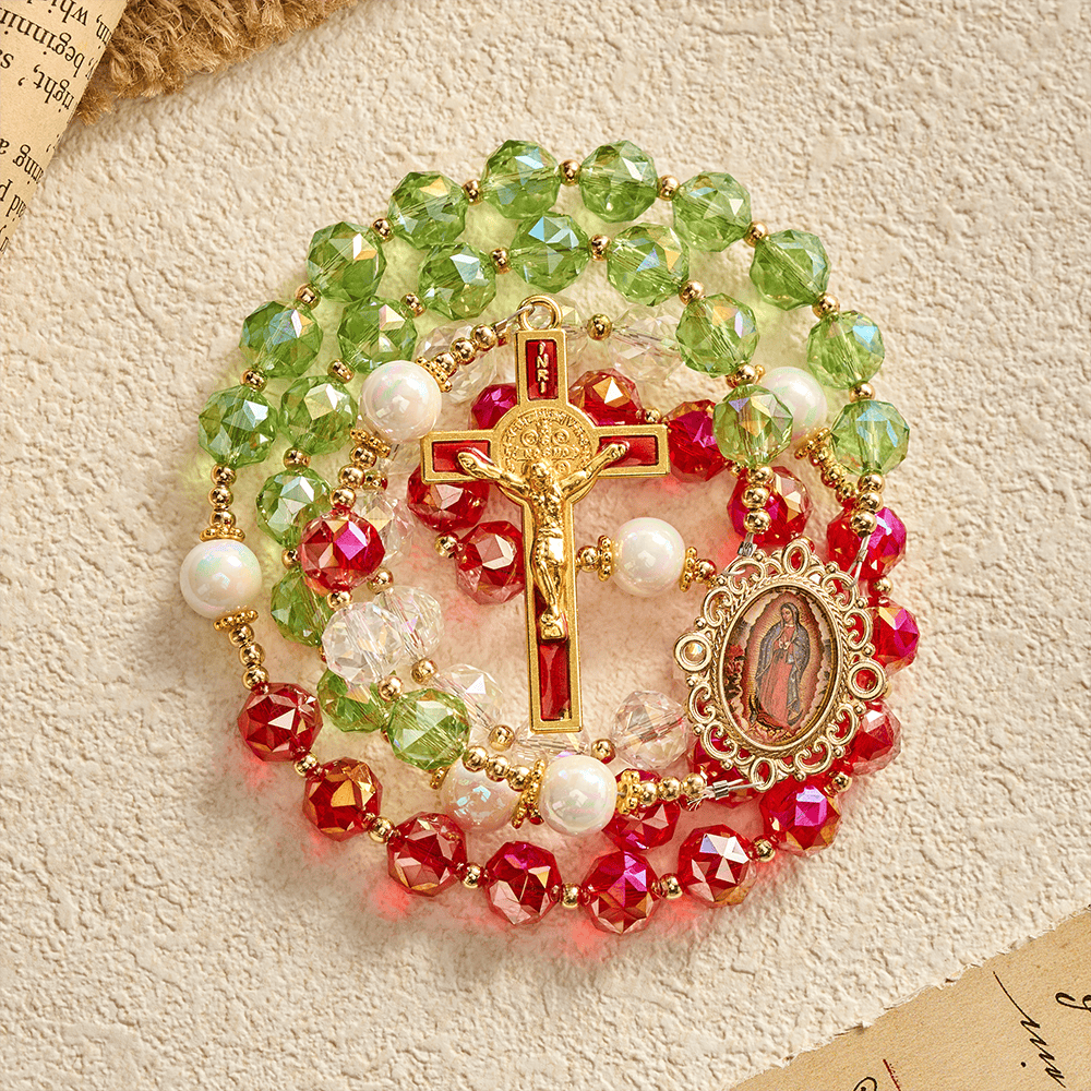 SolaceBeads Christmas-Tone Crystal Rosary With Guadalupe Center: Light in Seasonal Devotion - image 5