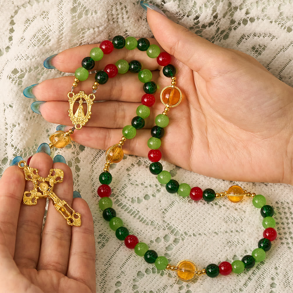 SolaceBeads Colorful Glass Virgin Mary Artistic Rosary: Heavenly Grace, Radiant Renewal - image 1