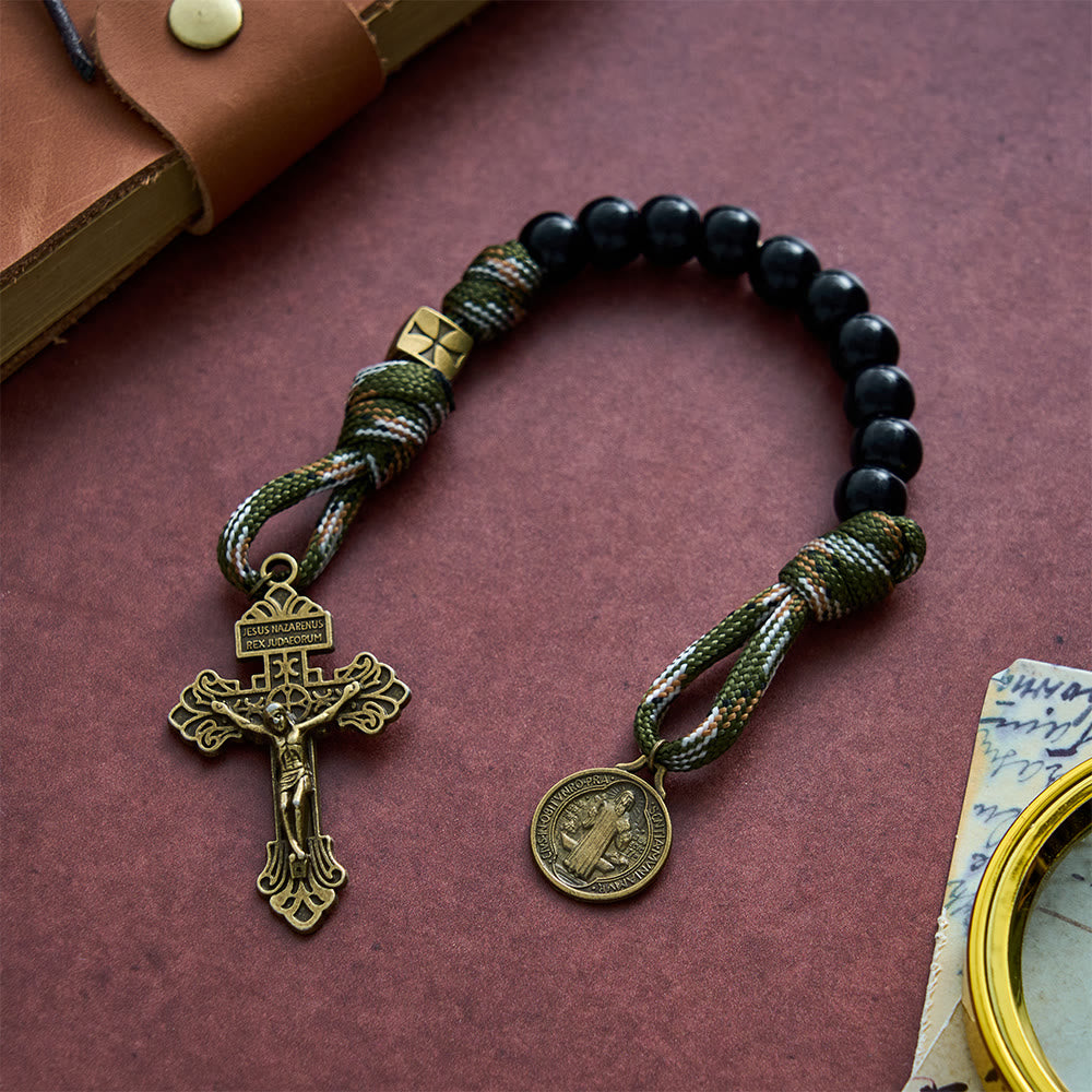 SolaceBeads Black Pocket Rosary With St. Benedict Medal &amp; Crucifix: Protection in Compact Prayer - image 7