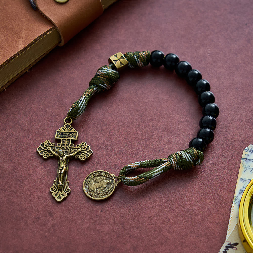 SolaceBeads Black Pocket Rosary With St. Benedict Medal &amp; Crucifix: Protection in Compact Prayer - image 6