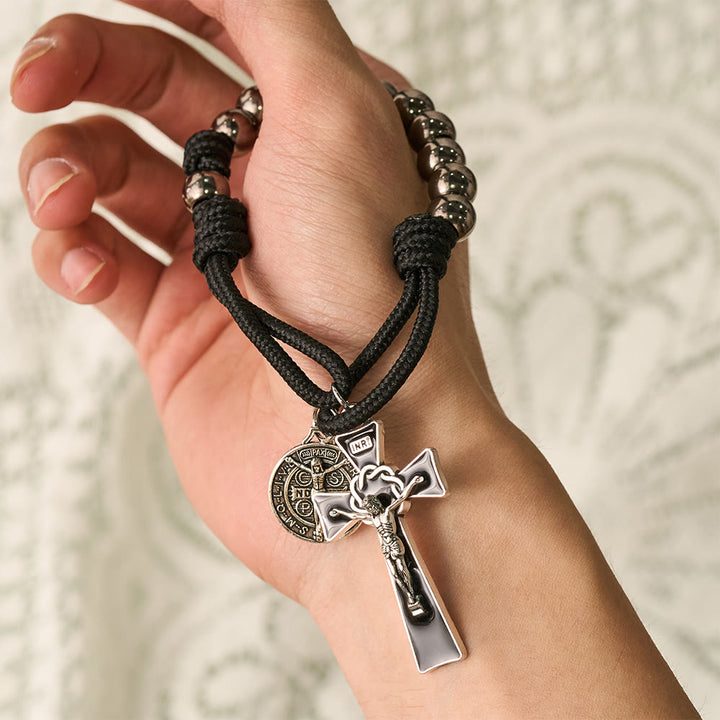 SolaceBeads Gunmetal Pocket Rosary With Benedict Medal &amp; Black Crucifix: Strength in Portable Prayer - image 1