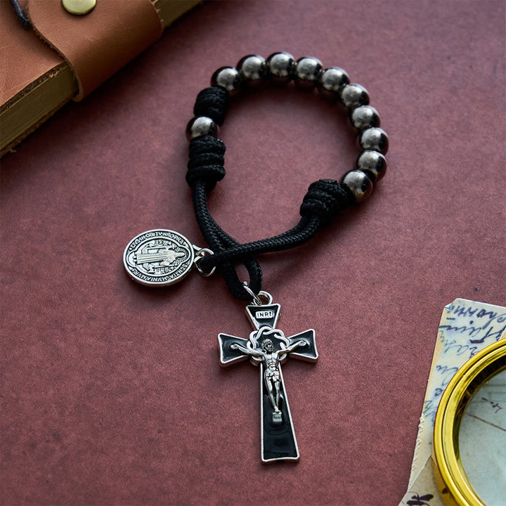 SolaceBeads Gunmetal Pocket Rosary With Benedict Medal &amp; Black Crucifix: Strength in Portable Prayer - Gunmetal - image 0