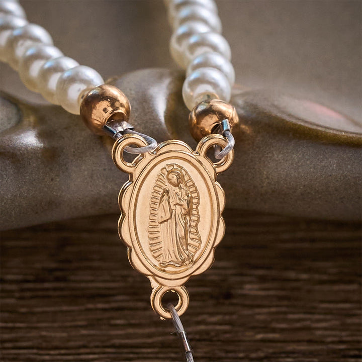 SolaceBeads White Rosary Bracelet With Miraculous Medal &amp; Crucifix: Peace in Daily Devotion - image 4