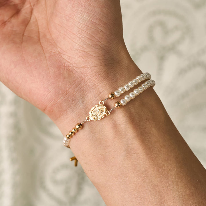 SolaceBeads White Rosary Bracelet With Miraculous Medal &amp; Crucifix: Peace in Daily Devotion - image 1