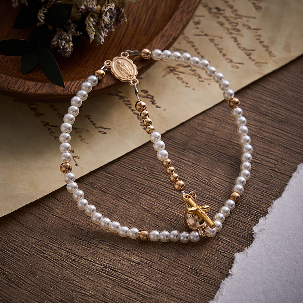 SolaceBeads White Rosary Bracelet With Miraculous Medal &amp; Crucifix: Peace in Daily Devotion - White - image 0
