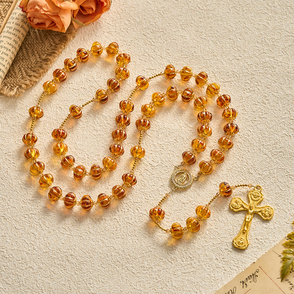 SolaceBeads Amber Honey Pumpkin Beads Virgin Mary Artistic Rosary: Autumn Gratitude, Golden Grace - image 10