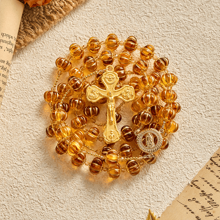 SolaceBeads Amber Honey Pumpkin Beads Virgin Mary Artistic Rosary: Autumn Gratitude, Golden Grace - image 7