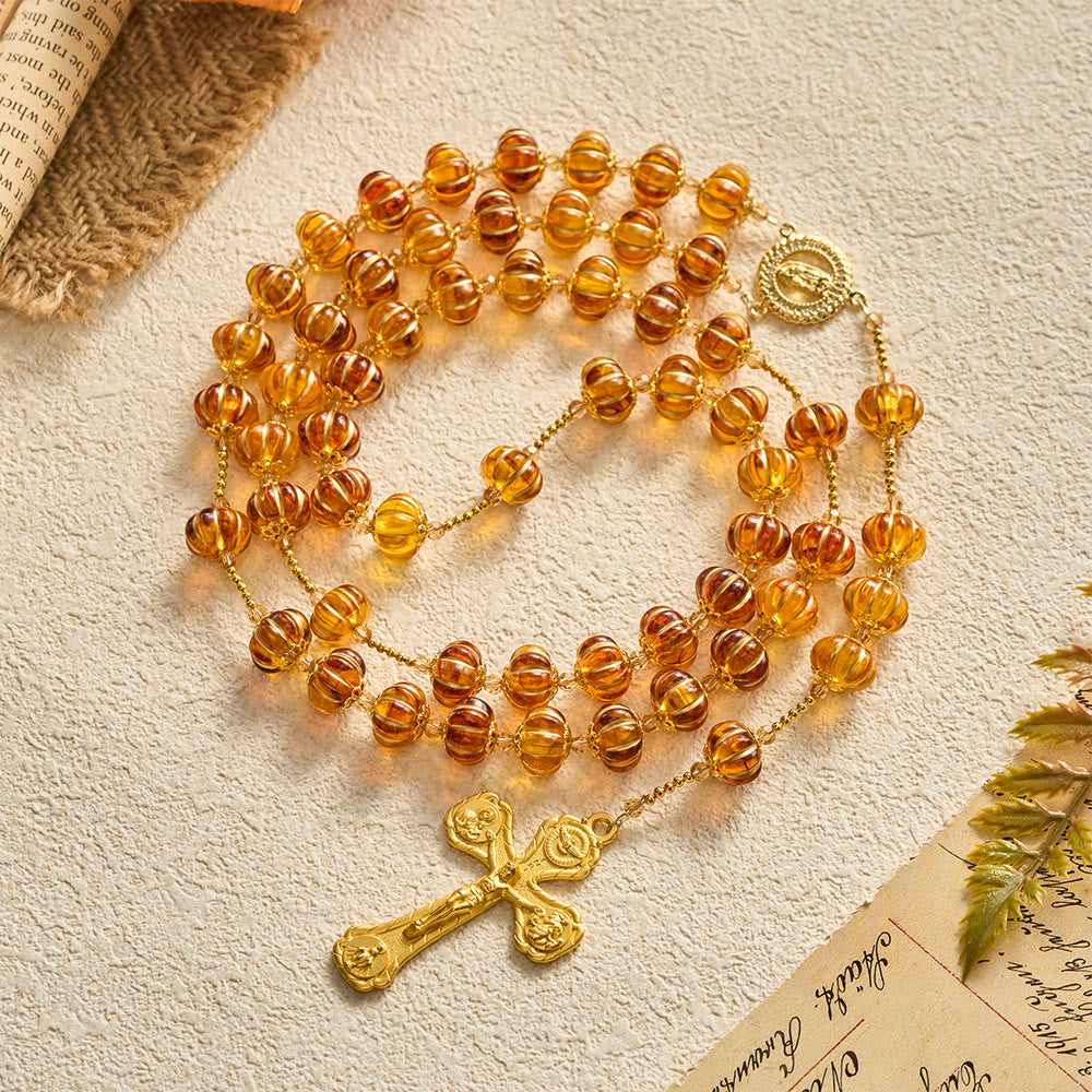 SolaceBeads Amber Honey Pumpkin Beads Virgin Mary Artistic Rosary: Autumn Gratitude, Golden Grace - image 8