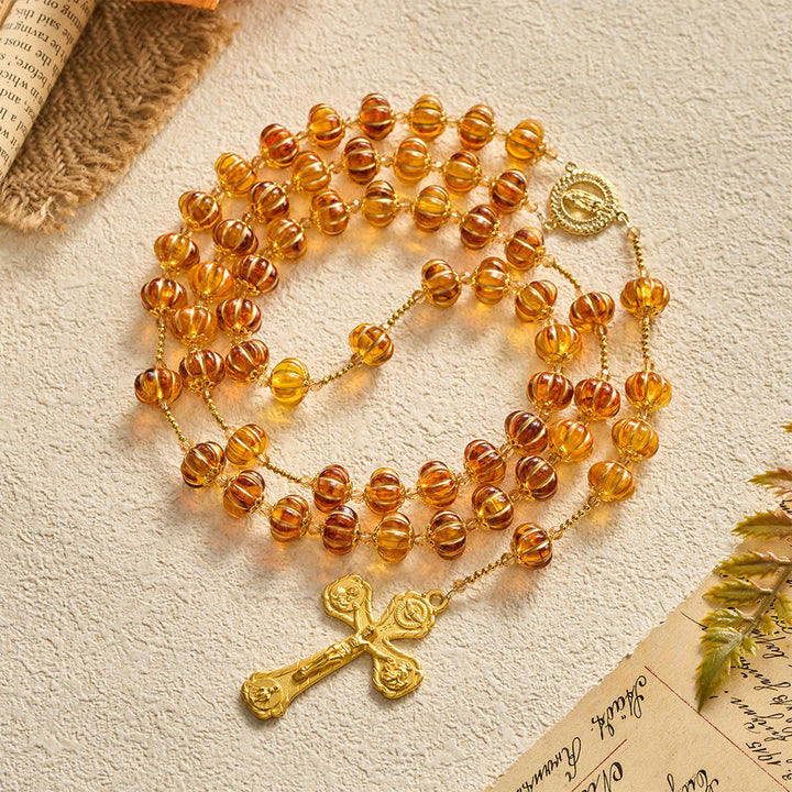 SolaceBeads Amber Honey Pumpkin Beads Virgin Mary Artistic Rosary: Autumn Gratitude, Golden Grace - image 8