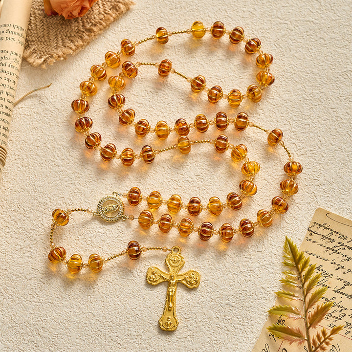 SolaceBeads Amber Honey Pumpkin Beads Virgin Mary Artistic Rosary: Autumn Gratitude, Golden Grace - image 2