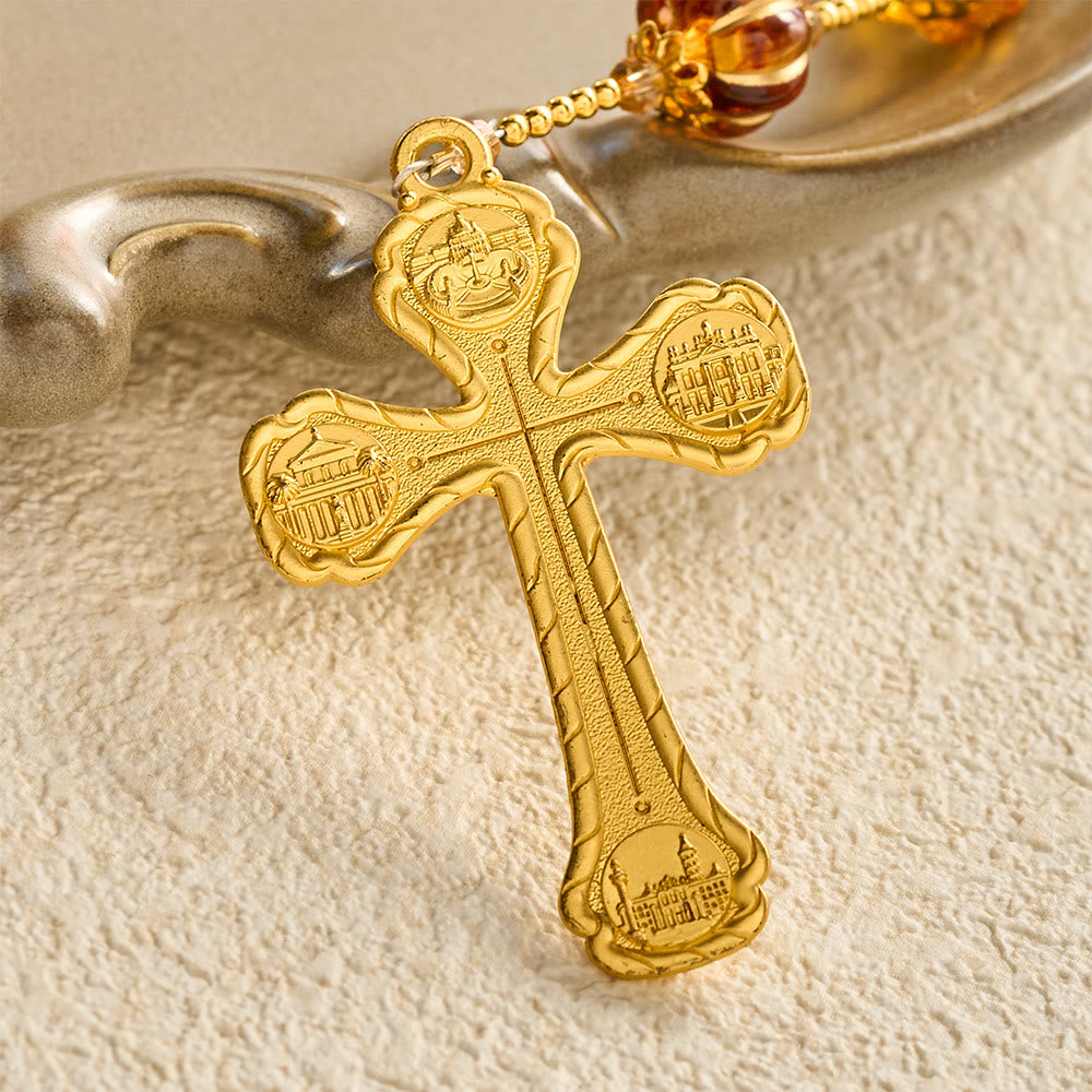 SolaceBeads Amber Honey Pumpkin Beads Virgin Mary Artistic Rosary: Autumn Gratitude, Golden Grace - image 6