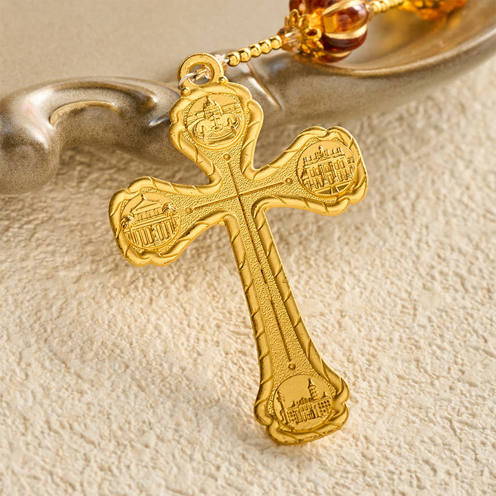 SolaceBeads Amber Honey Pumpkin Beads Virgin Mary Artistic Rosary: Autumn Gratitude, Golden Grace - image 6