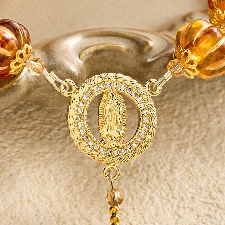 SolaceBeads Amber Honey Pumpkin Beads Virgin Mary Artistic Rosary: Autumn Gratitude, Golden Grace - image 4