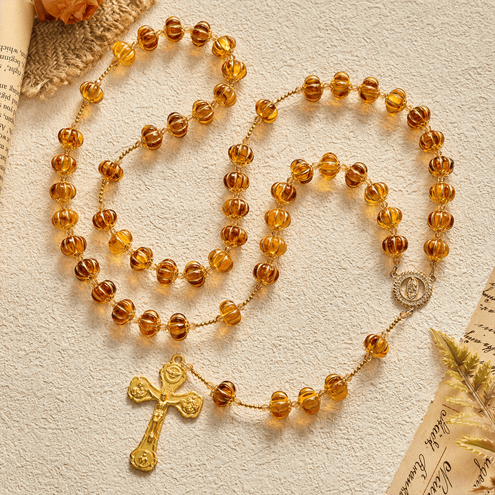 SolaceBeads Amber Honey Pumpkin Beads Virgin Mary Artistic Rosary: Autumn Gratitude, Golden Grace - image 11