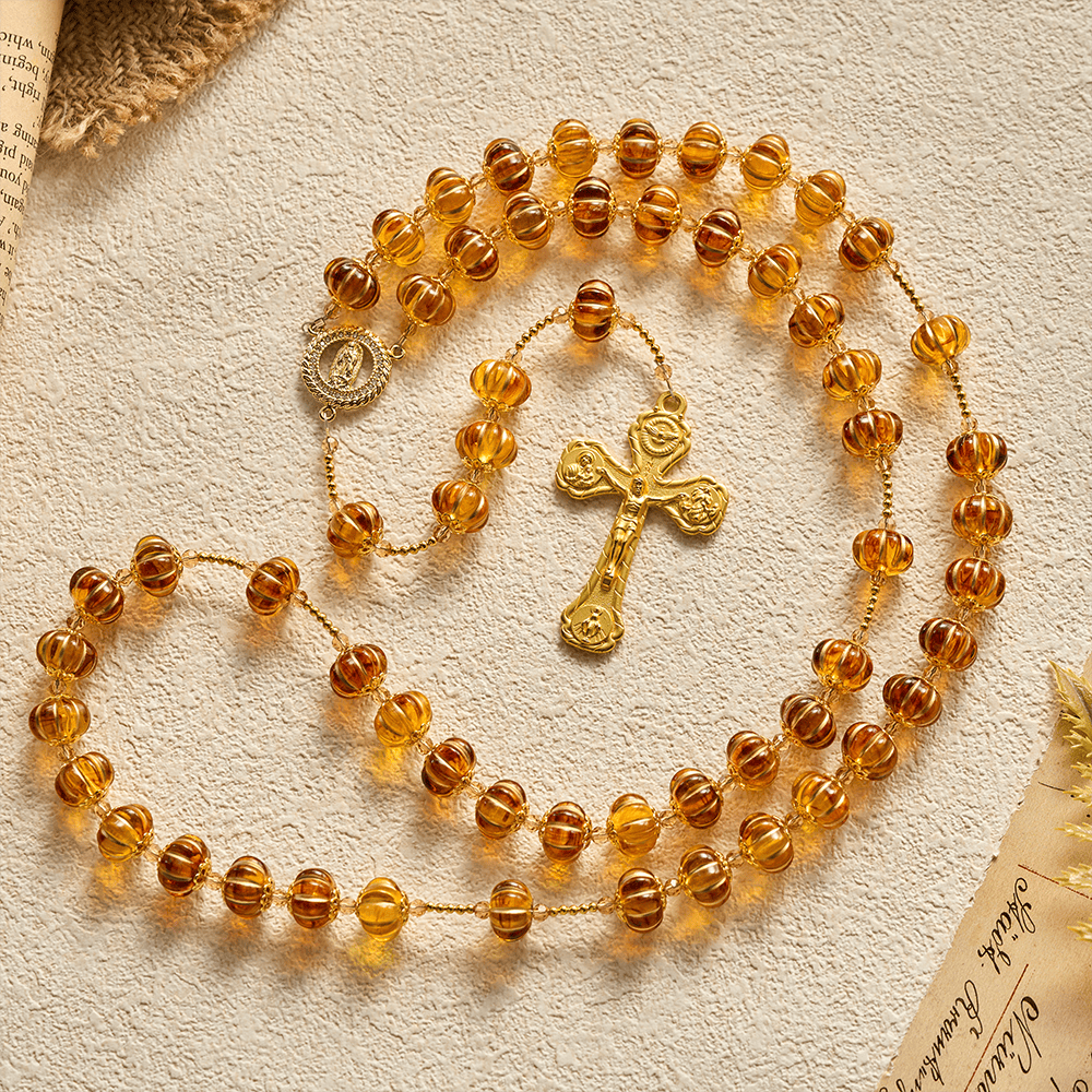 SolaceBeads Amber Honey Pumpkin Beads Virgin Mary Artistic Rosary: Autumn Gratitude, Golden Grace - image 9