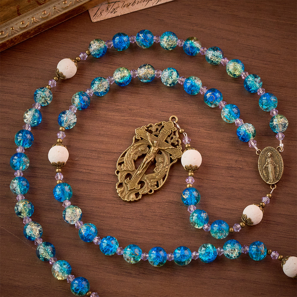 SolaceBeads Sapphire Blue Glass Rosary – Spiritual Protection Prayer Beads for Faith - sapphire - image 0