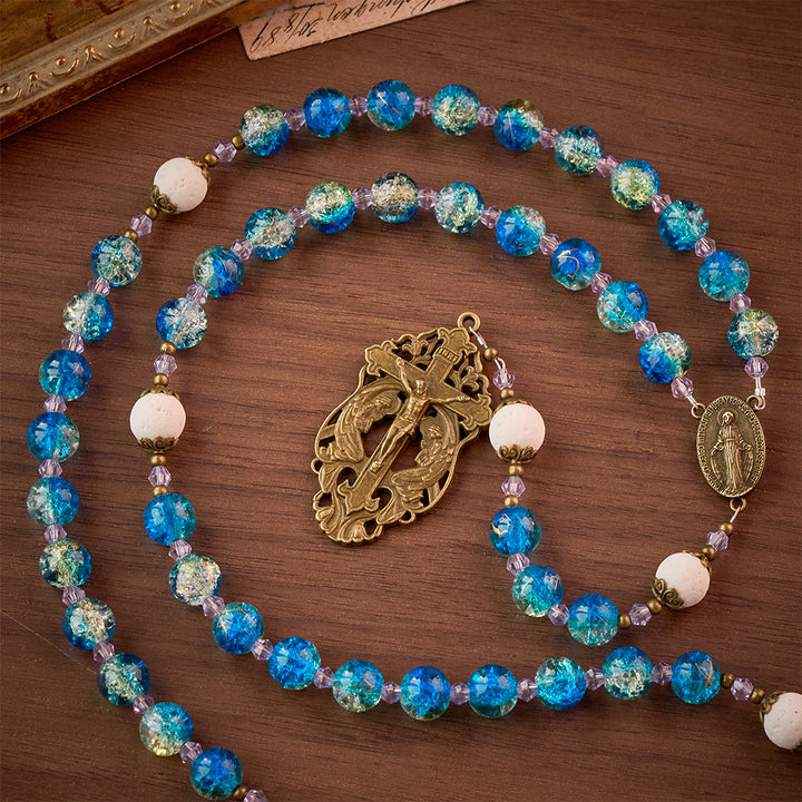 SolaceBeads Sapphire Blue Glass Rosary – Spiritual Protection Prayer Beads for Faith - sapphire - image 0